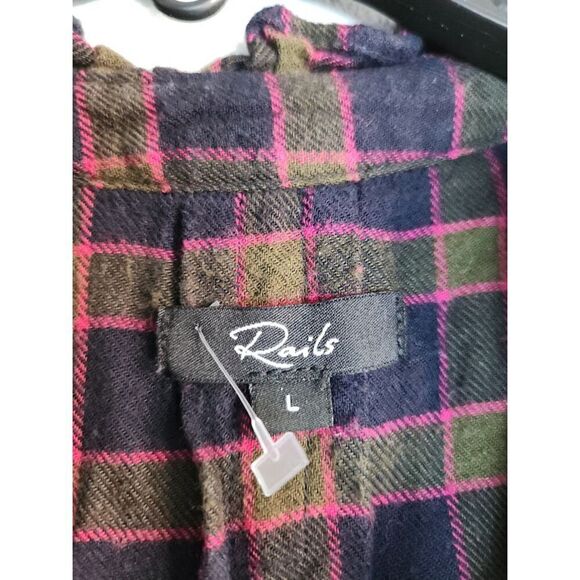 Rails "Andie" Navy Blue Purple Plaid Band Collar Button Down Blouse size Large - Picture 5 of 10
